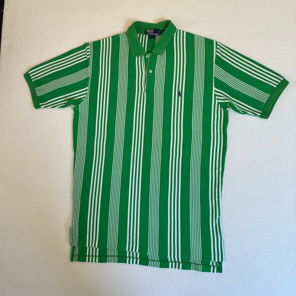 Polo Ralph Lauren Short Sleeve Green and White Striped Shirt